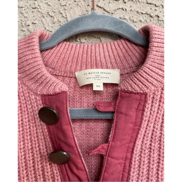 SEZANE Pink Wool Cotton Knit Quarter Button Pullover Sweater Pull Ewen Jumper - Picture 9 of 15
